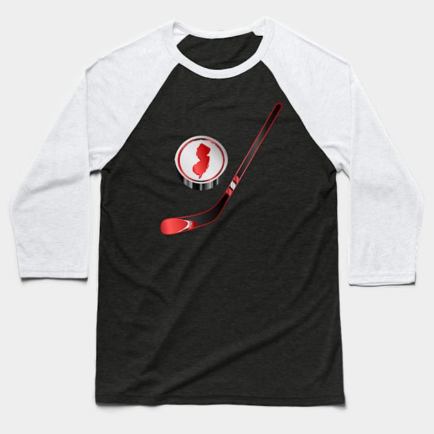 NHL - NJ Black Red Stick Silver Red Black Puck Baseball T-Shirt by geodesyn